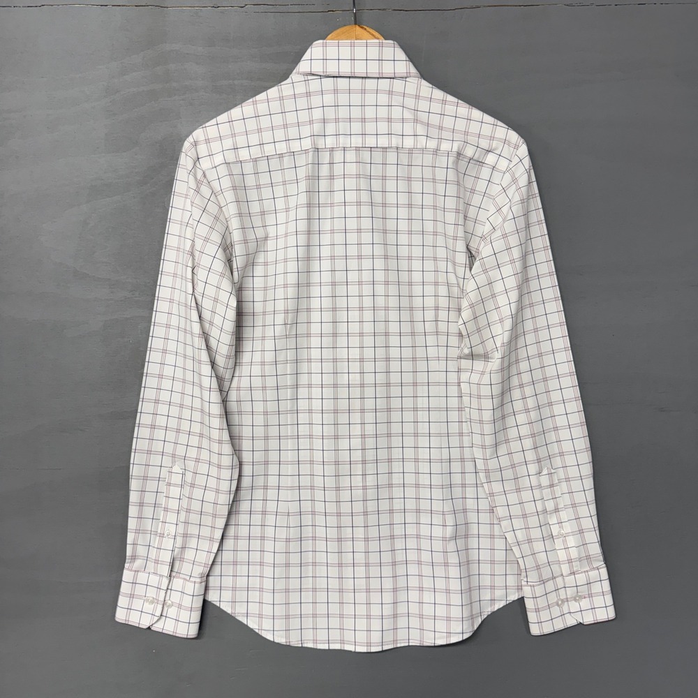 Mizzen Main Men's White Grid Check Long Sleeve Button Down Shirt Medium Trim Fit - Picture 3 of 4
